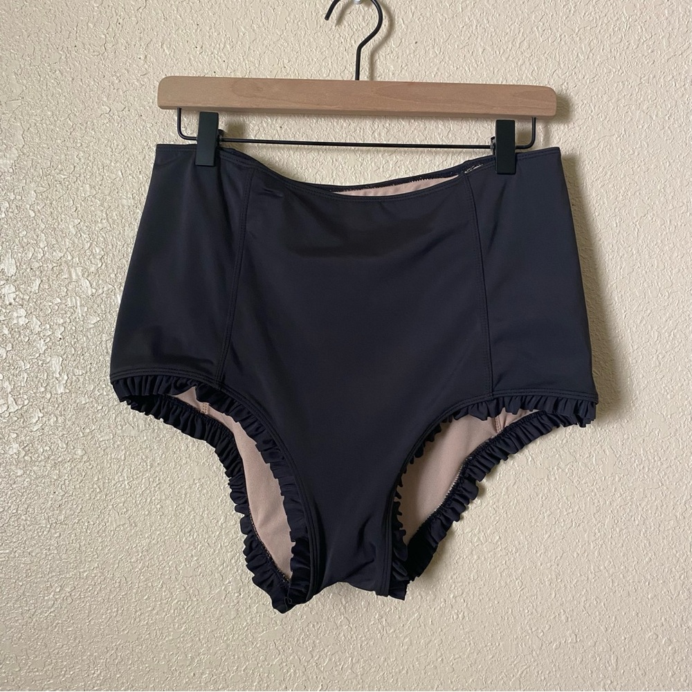 Kortni Jeane High-Waisted Black All Ruffle Swim Bottoms